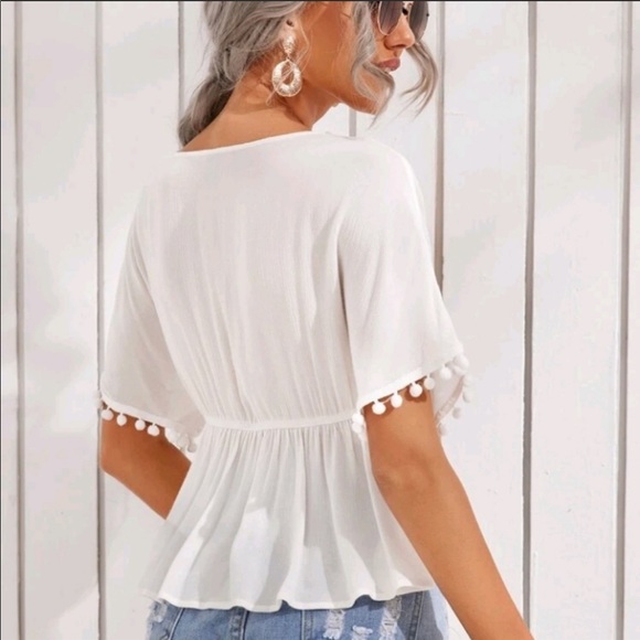 PomPom-trimmed Peplum Top - Picture 4 of 4